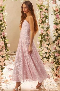 Needle & Thread Filigree Lace Sequin Corset Ankle Gown, Lilac/Purple