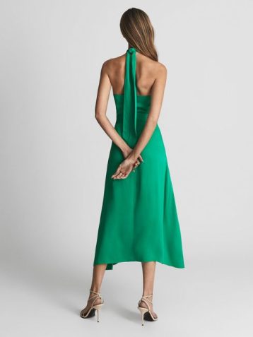 Reiss EVVIE Tie Waist Halterneck Midi Dress Green