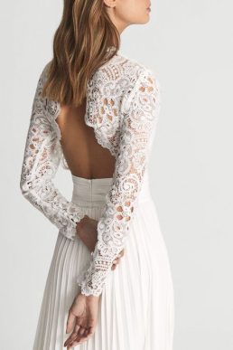 Reiss HAZEL Lace Top Pleated Dress White