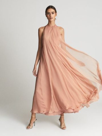 Reiss JUDE Halter Neck Silk Maxi Dress Nude