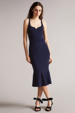 Ted Baker Emesta Panelled Flare Hem Midi Dress Navy Blue