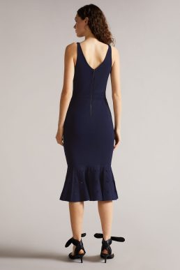 Ted Baker Emesta Panelled Flare Hem Midi Dress Navy Blue