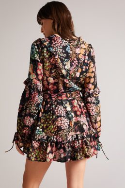 Ted Baker Hendria Mini Dress With Ruffle Details Black Multi