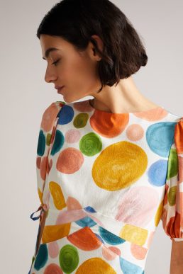 Ted Baker Hunniy Tie Detail Midi Dress White Multi