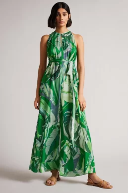 Ted Baker Ismey Halterneck Jumpsuit With Wrap Bodice Detail Green Multi