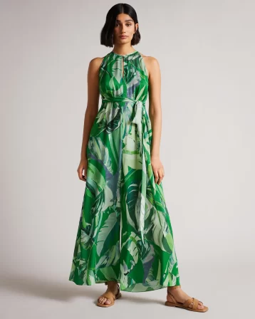 Ted Baker Ismey Halterneck Jumpsuit With Wrap Bodice Detail Green Multi