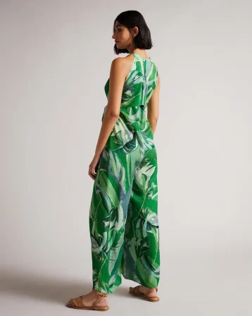 Ted Baker Ismey Halterneck Jumpsuit With Wrap Bodice Detail Green Multi