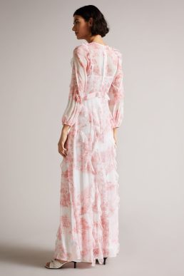 Ted Baker Kenddle Frill Detail Maxi Dress Pale Pink Blush White