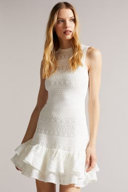 Ted Baker Maleko Lace Stitch Dress White