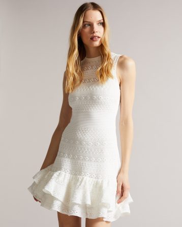 Ted Baker Maleko Lace Stitch Dress White