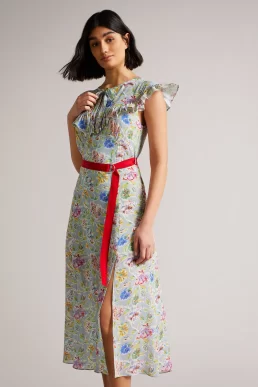 Ted Baker Maurier MIB Floral Printed Midi Dress Multi Blue