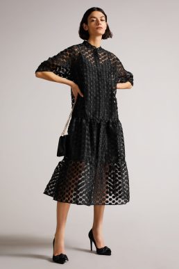 Ted Baker Nelanie Oversized Shirt Dress with Puff Sleeve Black