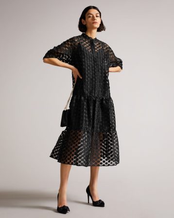 Ted Baker Nelanie Oversized Shirt Dress with Puff Sleeve Black