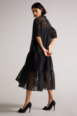 Ted Baker Nelanie Oversized Shirt Dress with Puff Sleeve Black