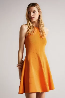 Ted Baker Salny Rayon Flippy Knit Dress Dark Orange