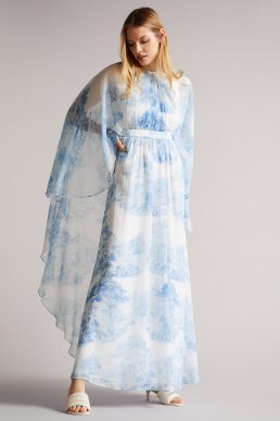 Ted Baker Violah Printed Kaftan Maxi Dress Pale Blue White