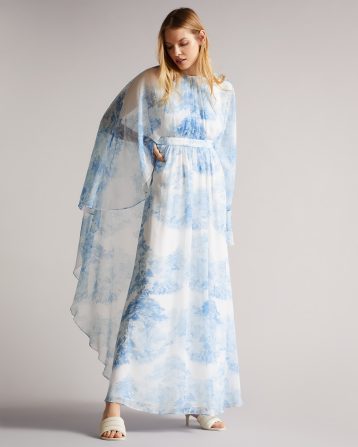 Ted Baker Violah Printed Kaftan Maxi Dress Pale Blue White