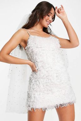 Vila Bridal fluffy mini cami dress in white