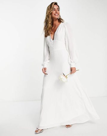 Vila Bridal maxi dress with covered buttons in white