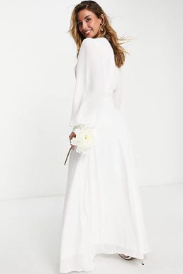 Vila Bridal maxi dress with covered buttons in white
