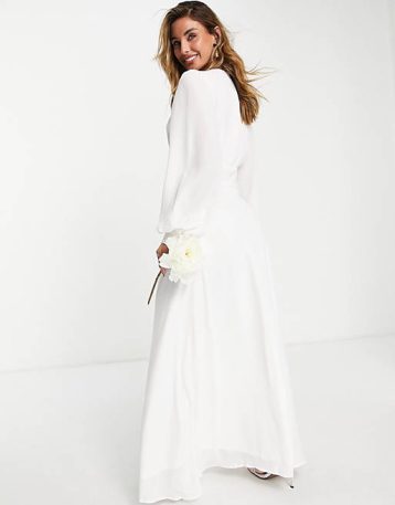 Vila Bridal maxi dress with covered buttons in white