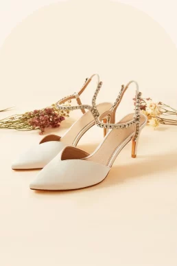 Monsoon Diamante trim pointed toe bridal heels ivory