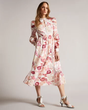 Ted Baker Denissa Floral Print Midi Dress Pink Multi