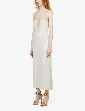 Galvan London Rio sequinned midi dress White