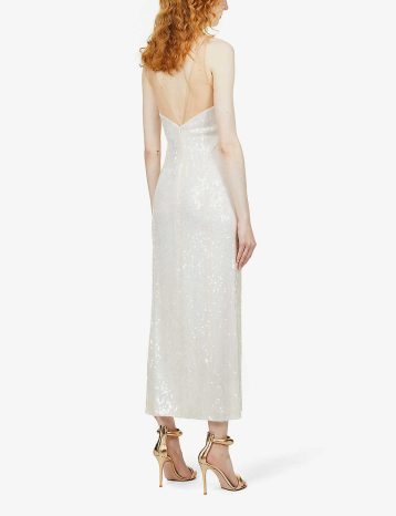 Galvan London Rio sequinned midi dress White