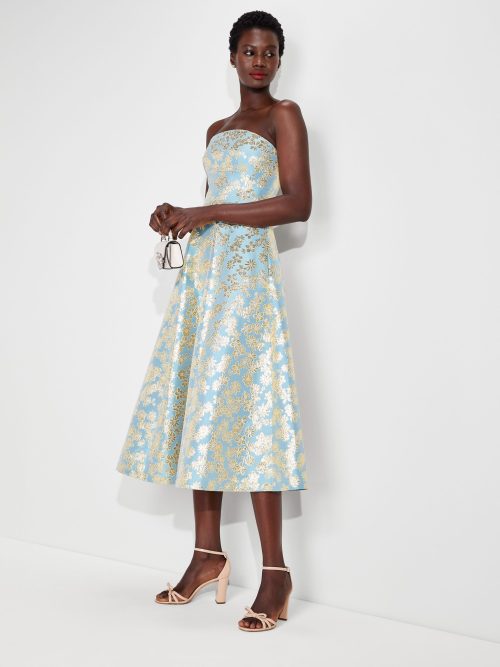 Kate Spade floral medley brocade dress, Tranquil blue/gold