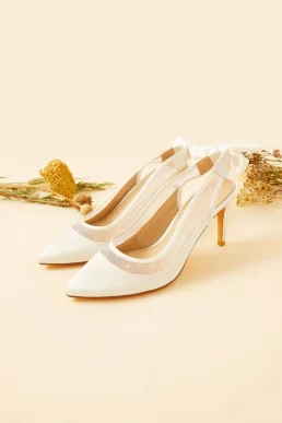 Monsoon Bow mesh slingback bridal heels ivory