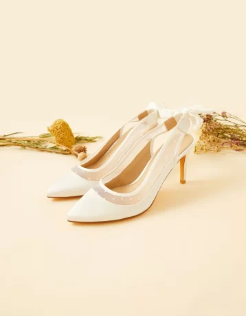 Monsoon Bow mesh slingback bridal heels ivory