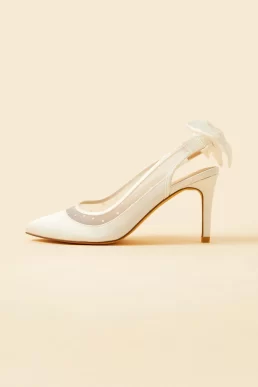 Monsoon Bow mesh slingback bridal heels ivory