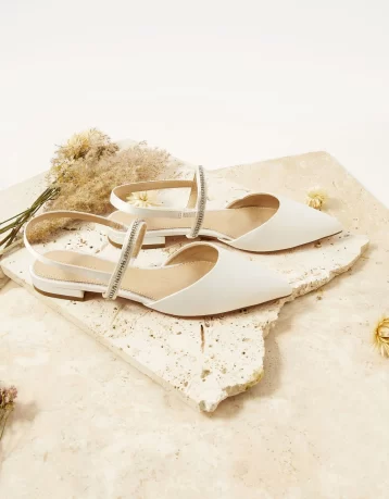 Monsoon Diamante trim flat bridal shoes ivory