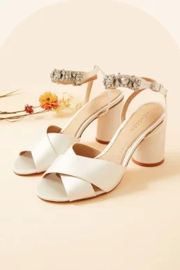 Monsoon Embellished trim low block heel bridal sandals ivory