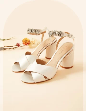 Monsoon Embellished trim low block heel bridal sandals ivory