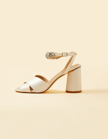 Monsoon Embellished trim low block heel bridal sandals ivory