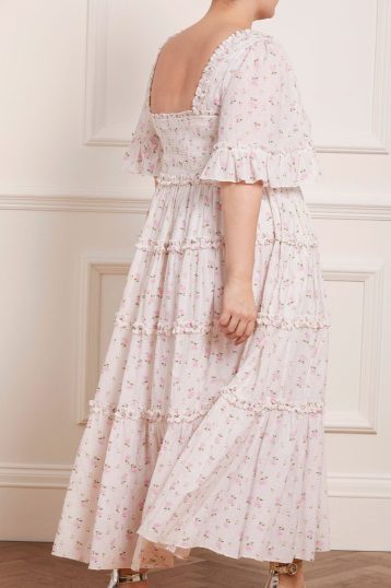 Needle & Thread Bijou Rose Smocked Day Ankle Gown Ivory Pink