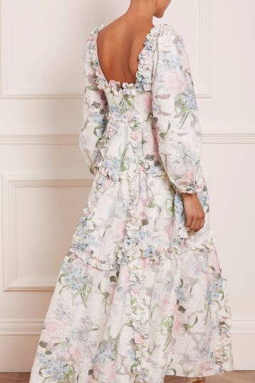 Needle & Thread Posy Blossom Ankle Gown White Pink Multi