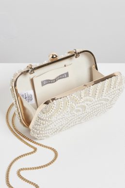 Oliver Bonas Dina Deco Pearl Clutch Bag Ivory