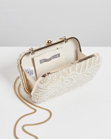 Oliver Bonas Dina Deco Pearl Clutch Bag Ivory