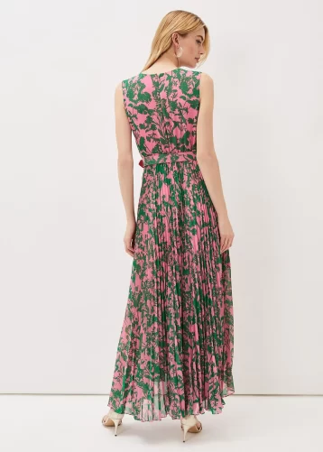 Phase Eight Brianna Pleated Print Dress Pink Green