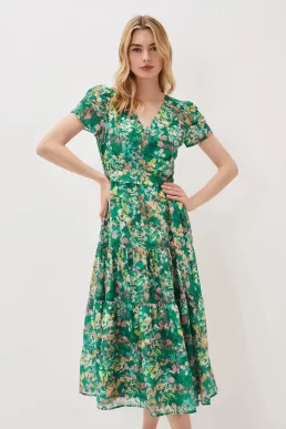 Phase Eight Morven Printed Tiered Dress Green Multi