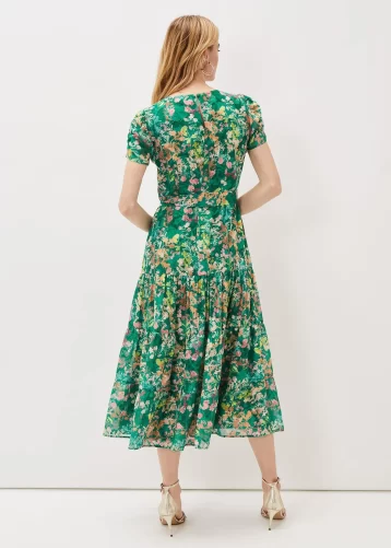 Phase Eight Morven Printed Tiered Dress Green Multi