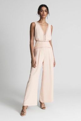 Reiss MAEVE Wide Leg Resort Jumpsuit Light Pink Blush