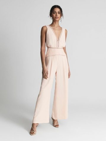 Reiss MAEVE Wide Leg Resort Jumpsuit Light Pink Blush