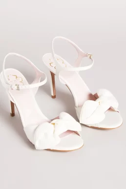 Ted Baker Heevia Moire Satin Bow Heeled Sandals Ivory