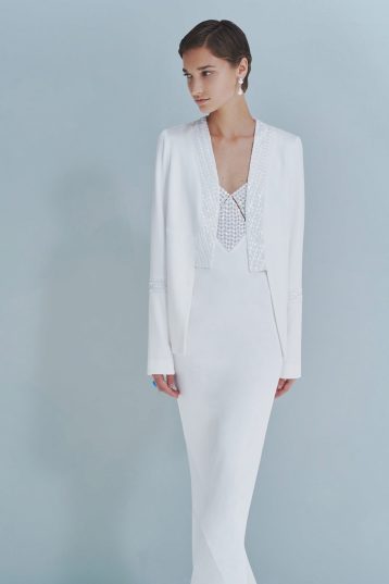 Galvan London Venice beaded-trim crepe jacket White