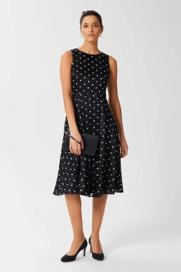 Hobbs Adeline Spot Fit And Flare Dress Black White