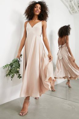 ASOS EDITION satin midi dress with tie back in blush